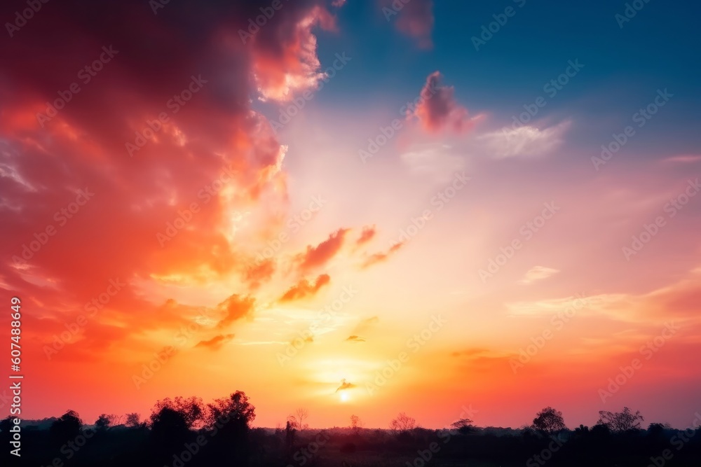 Bright orange sky and Colorful sky in twilight background, Generative AI