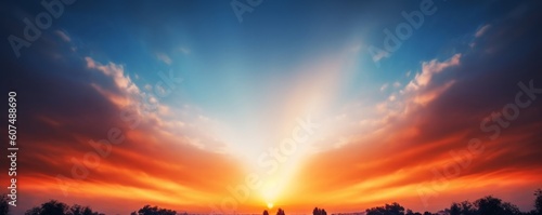 Background of colorful sky concept: Dramatic sunset with twilight color sky and clouds, Generative AI