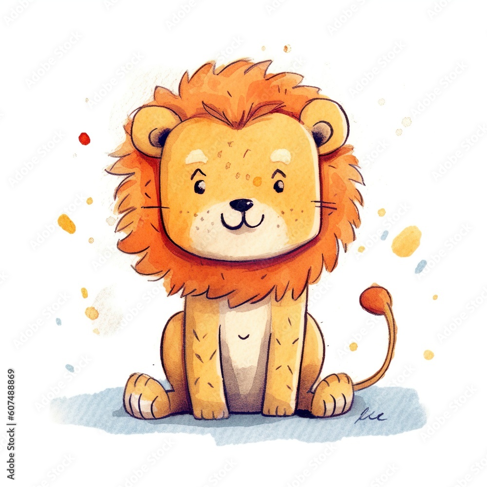 Fototapeta premium cute lion illustration for kids white background made with generative ai technology 