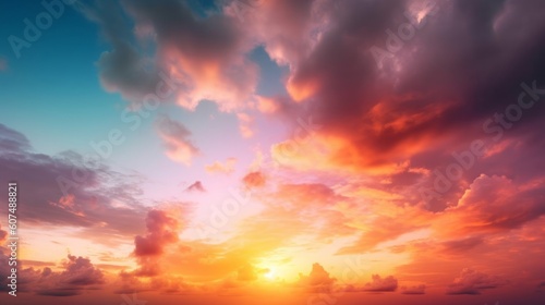 Beautiful sunset sky with multicolor clouds, Generative AI © Raool