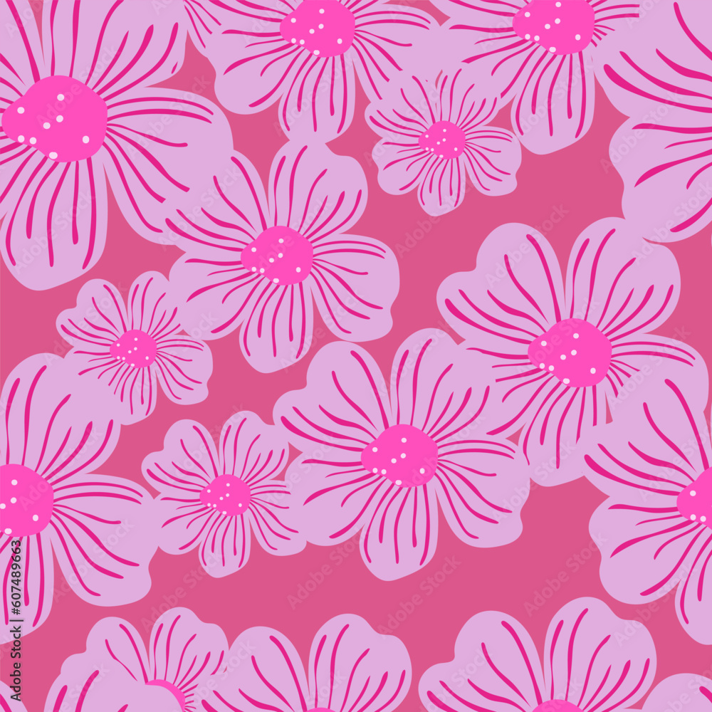 Big bud chamomile flower seamless pattern in simple style. Cute stylized flowers background. Big bud chamomile flower seamless pattern in simple style. Cute stylized flowers background.