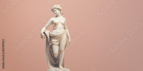 Marble statue of an ancient Greek goddess on pastel background