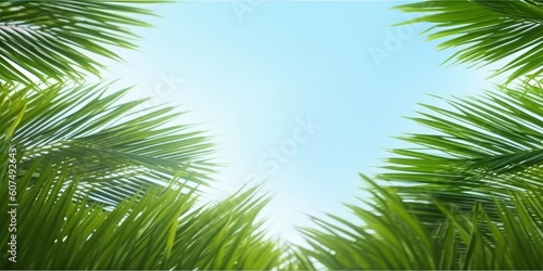 Palm Sunday concept  green palm tree leaves on natural sky  Generative AI