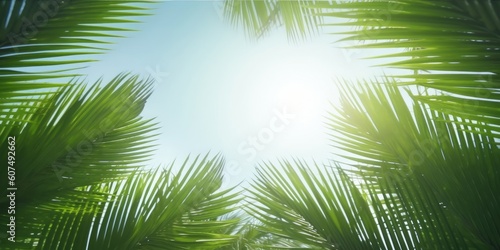 Palm Sunday concept  green palm tree leaves on natural sky  Generative AI