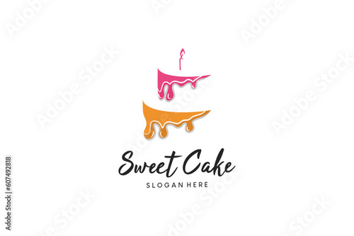 Colorful sweet cake logo design with creative abstract melt