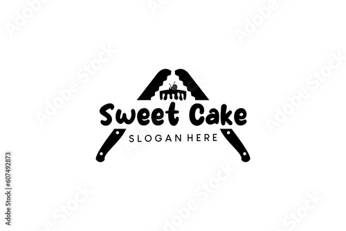 Sweet cake logo design template with letter A bread knife silhouette