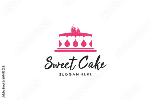 Modern pink heart sweet cake logo design