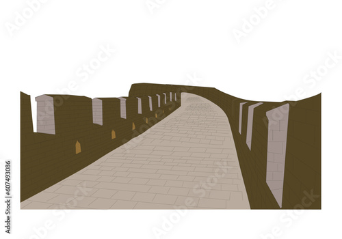 Great Wall of China in a beautiful natural landscape. Vector illustration, Great wall of China, Chinese famous landmark with watchtowers