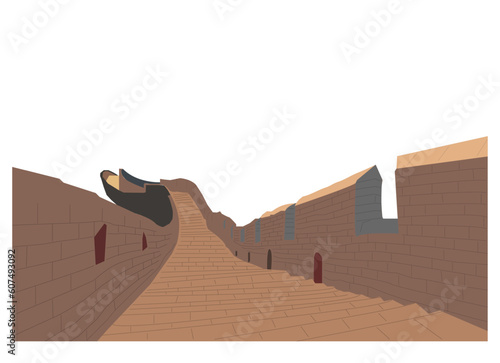 Great Wall of China in a beautiful natural landscape. Vector illustration, Great wall of China, Chinese famous landmark with watchtowers