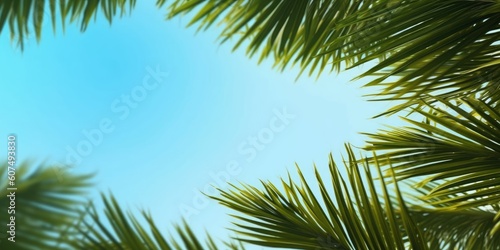 World Environment Day concept  Palm Tree Leaves  on blue sky background  Generative AI