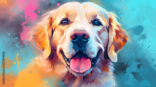 Golden retriever dog face vector illustration in abstract mixed grunge colors digital painting in minimal graphic art style. Very cute small dog. Digital illustration generative AI.