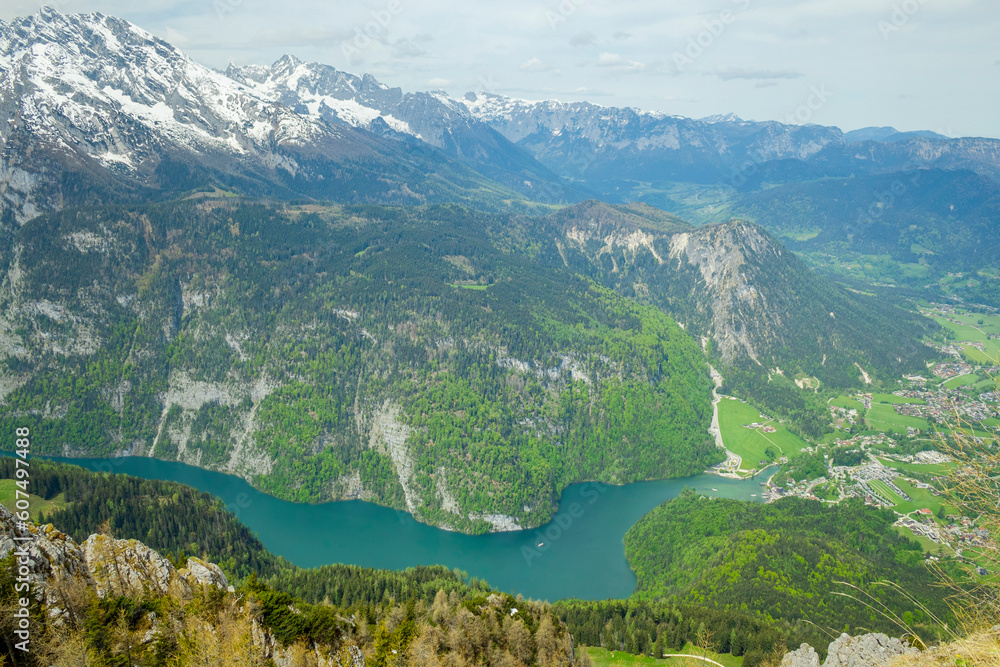 Konigssee Lake aerial view from Jenner peak, Germany Alps