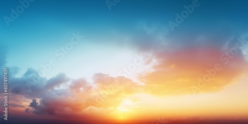 beautiful blue sunset sky with white clouds background, Generative AI