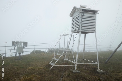 weather station in fog. meteorology concept