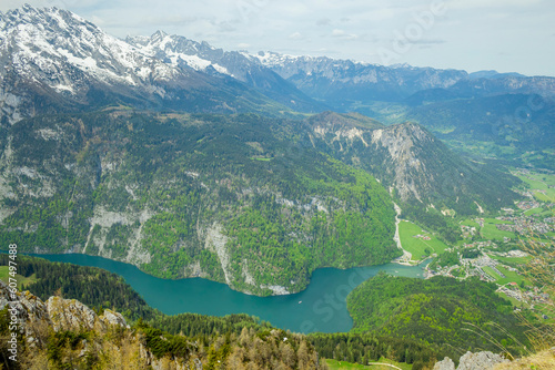 Konigssee Lake aerial view from Jenner peak  Germany Alps