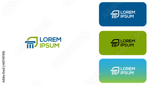 Abstract minimal leaf green with law column, pillars. Vectro logo  environmental attorney justice. Ministry green. Logo design vector template