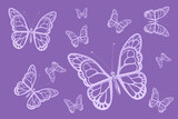 White decorative butterflies on a lilac background