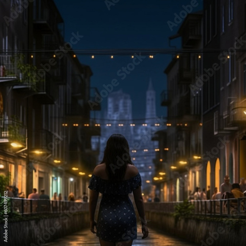 woman walking in the night city © mech