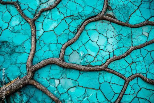 Nervures et ramification sur texture bleue turquoise - Générative IA