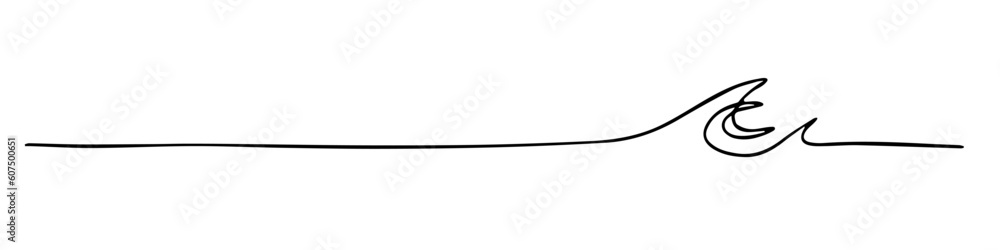Handdrawn line of a sea wave. Abstract wave drawn with a continuous black line. Vector illustration on white background. For design, social media, print, wallpaper, logo. Handdrawn line of a sea wave. Abstract wave drawn with a continuous black line. Vector illustration on white background. For design, social media, print, wallpaper, logo.
