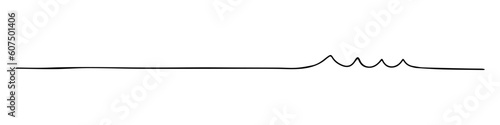 Handdrawn line of a sea wave. Abstract wave drawn with a continuous black line. Vector illustration on white background.  For design, social media, print, wallpaper, logo.