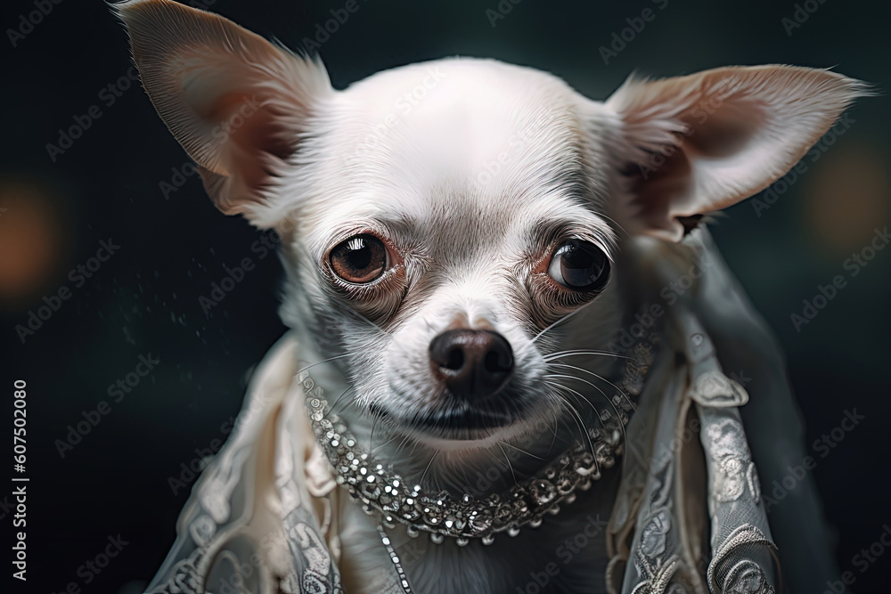 Tiny dog portrait. Cute fluffy puppy with big eyes. Generated AI.