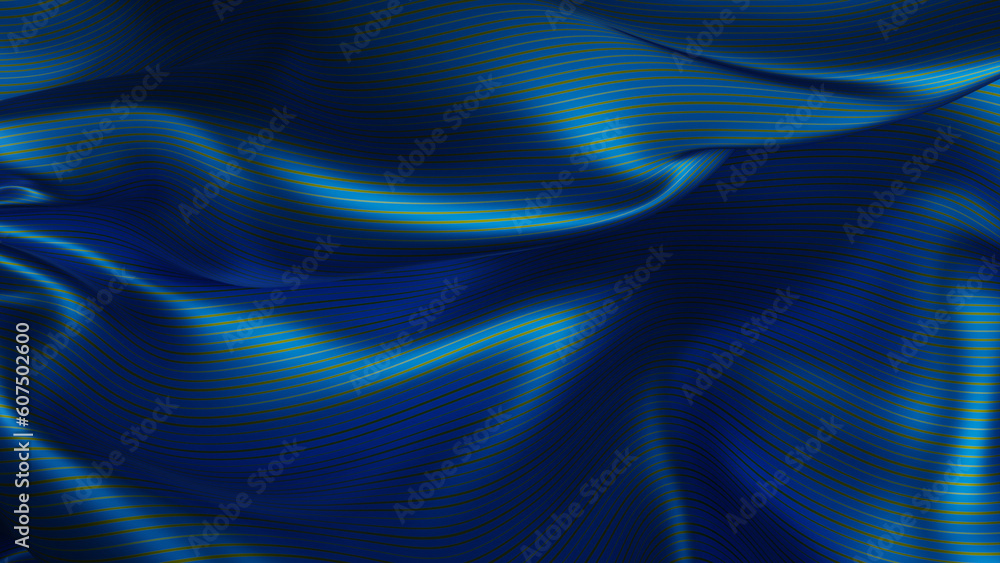 Obraz premium Elegant turquoise and blue silk with stripes, luxury fabric background with copy space