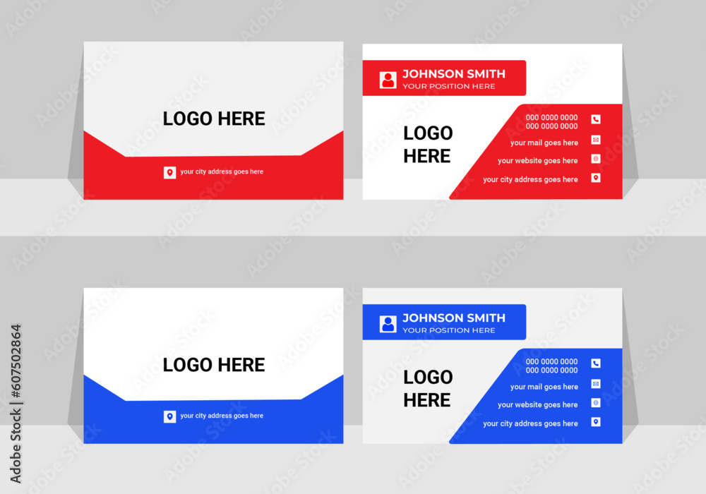 Set of business cards.Double-sided creative business card template.red and blue business card clean design vector template.
Set of business cards.Double-sided creative business card template.red and blue business card clean design vector template.