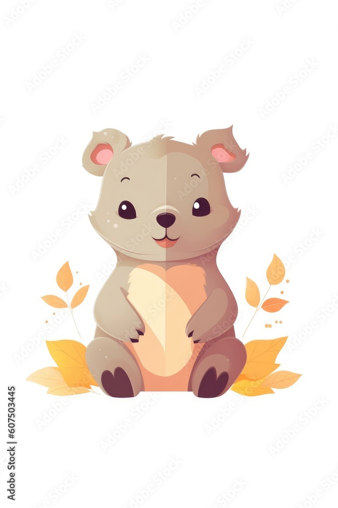 Cute baby Wombat in Cartoon Style on white background - generative AI