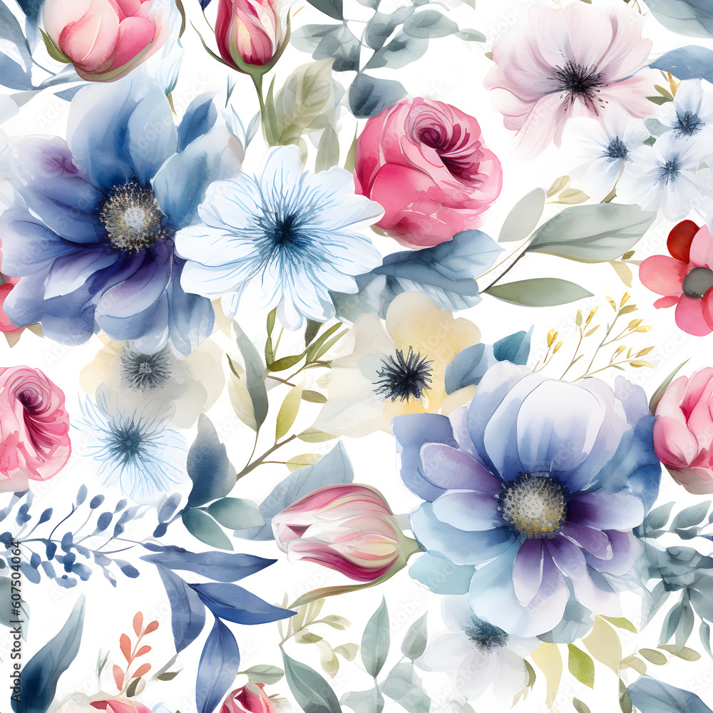 Obraz premium Watercolor floral seamless patterns 4k resolution