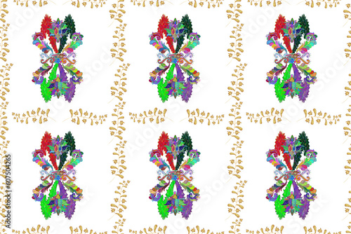 Seamless pattern with interesting doodles on colorfil background. Pano. Raster illustration. photo