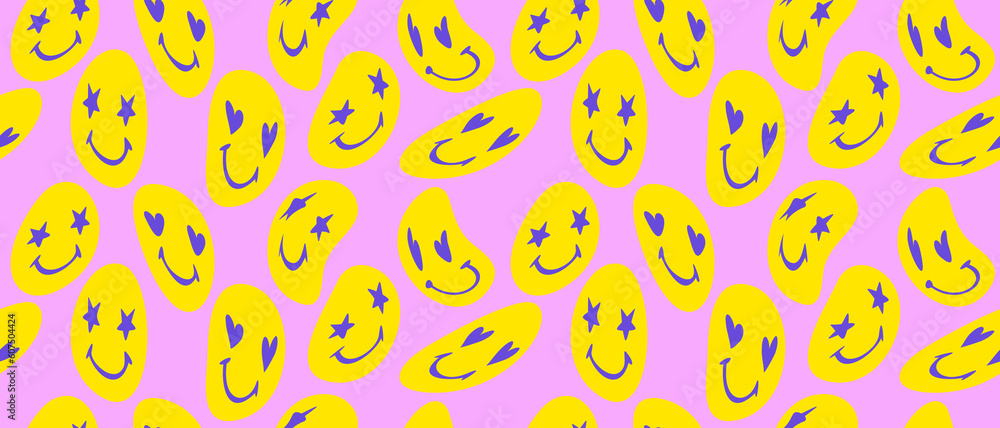 Trendy Cute Seamless Vector Pattern with Yellow Twisted Emoticons on a Light Pink Background.Simple Infantile Style Abstract Doodles Repeatable Design with Smiling Faces ideal for Fabric.Rgb Colors. Trendy Cute Seamless Vector Pattern with Yellow Twisted Emoticons on a Light Pink Background.Simple Infantile Style Abstract Doodles Repeatable Design with Smiling Faces ideal for Fabric.Rgb Colors.