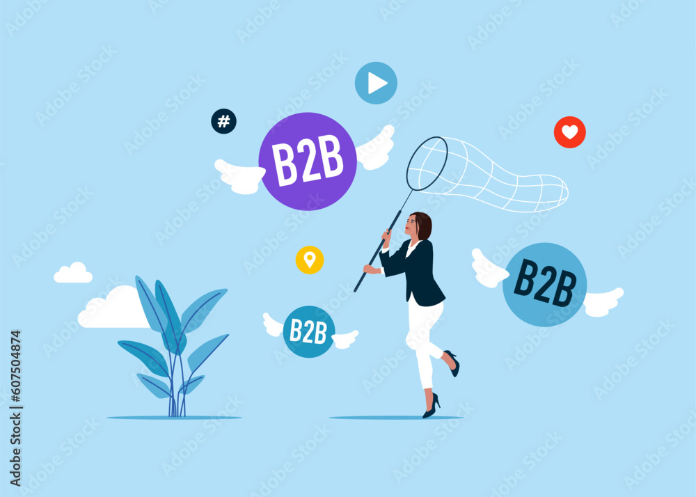 Social media network ads and internet. SMM, Internet notification. B2B word in speech bubble. B2B marketing. Flat vector illustration Social media network ads and internet. SMM, Internet notification. B2B word in speech bubble. B2B marketing. Flat vector illustration