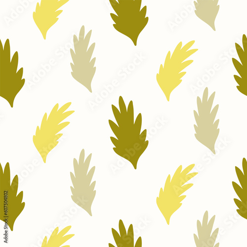 Seamless pattern of hand drawn wild leaves on isolated background. Design for mother’s day, Easter, springtime and summertime celebration, scrapbooking, textile, home decor, paper craft.