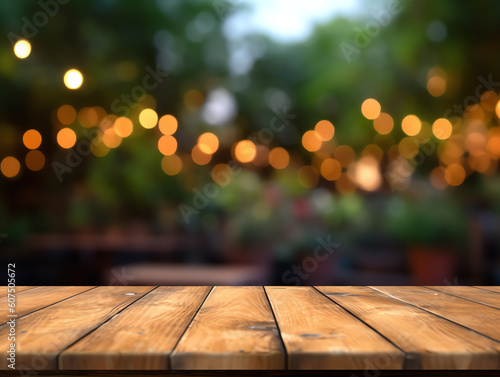 Wood table with blurred background