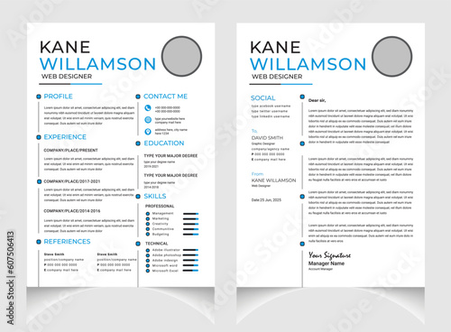 Professional CV or resume template design with letter cover design.