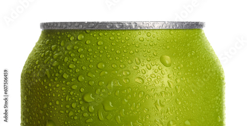 Green can of soda with wate...