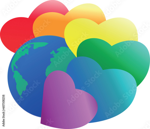Hearts color lgbt and earth globe.