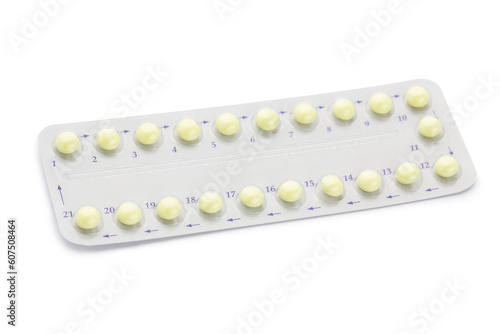 Oral contraceptive pills isolated on white background