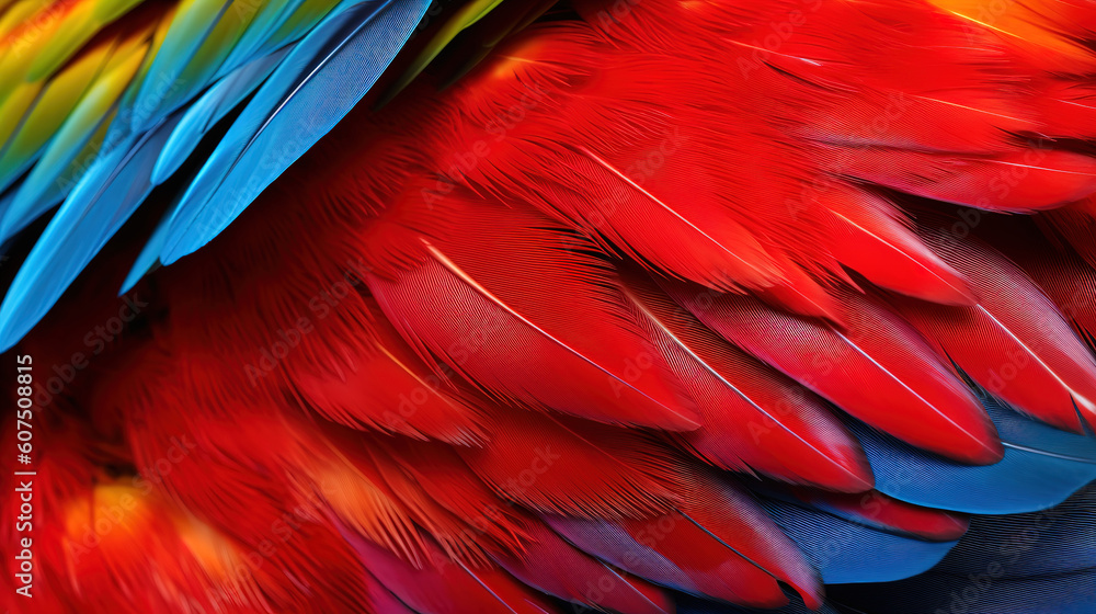 Obraz premium Colorful vivid close up of bright exotic Scarlet macaw. Generative ai