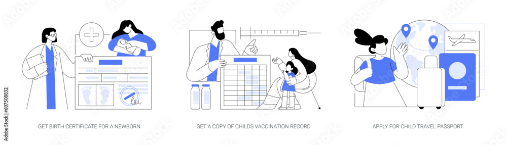 Official documents for children abstract concept vector illustrations. Official documents for children abstract concept vector illustrations.