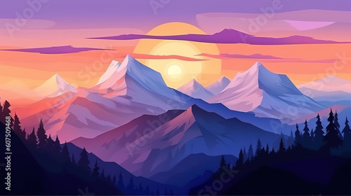 Banner of mountain peaks in beautiful sunset light. Generative ai