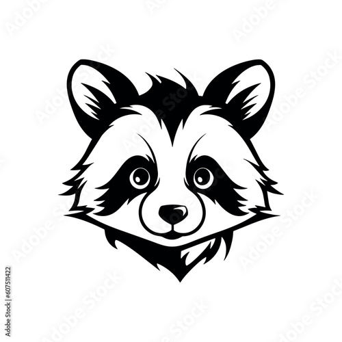 Black and white vector illustration of a muzzle of a raccoon