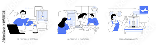 3D printing applications abstract concept vector illustrations.