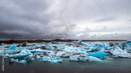 Floating icebergs in the jökulsarlon lagoon in iceland