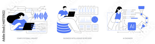 Artificial Intelligence professions abstract concept vector illustrations.