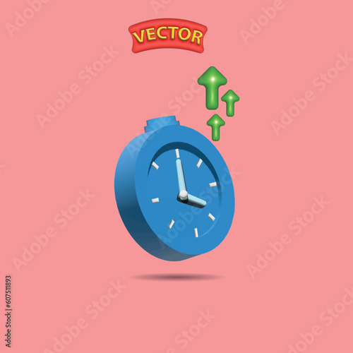 Alarm clock icon 3d minimal 3d design concept of time, service and support with up arrow eps 10