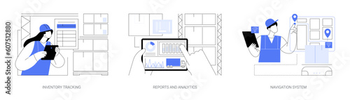 Warehouse management system abstract concept vector illustrations.