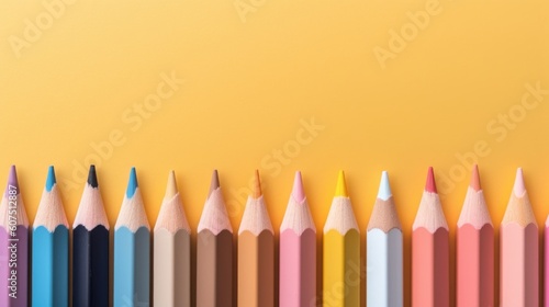 Colorful Pencils Border on empty Background with Copy Space