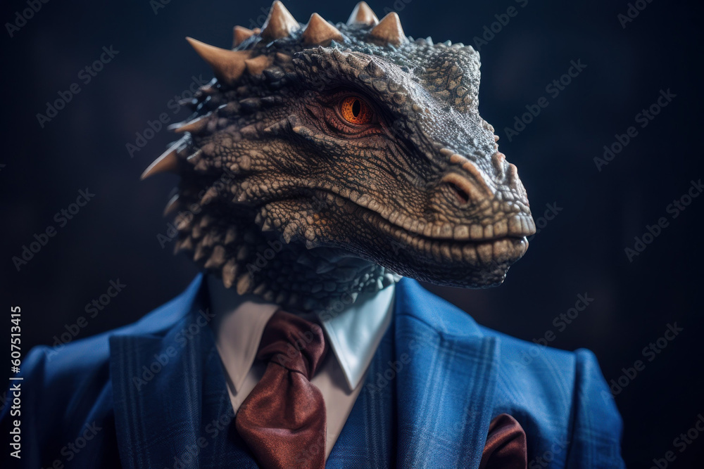 Anthropomorphic dragon dressed in a suit like a businessman. Business Concept. AI generated, human enhanced. Anthropomorphic dragon dressed in a suit like a businessman. Business Concept. AI generated, human enhanced.